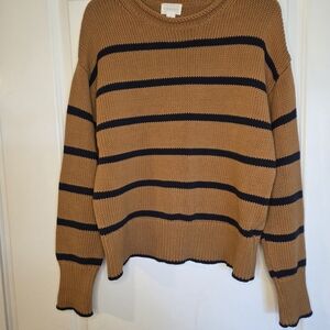 Caslon Stripped Tan and Navy Striped Sweater 100% Pima Cotton Sz Smal Preloved